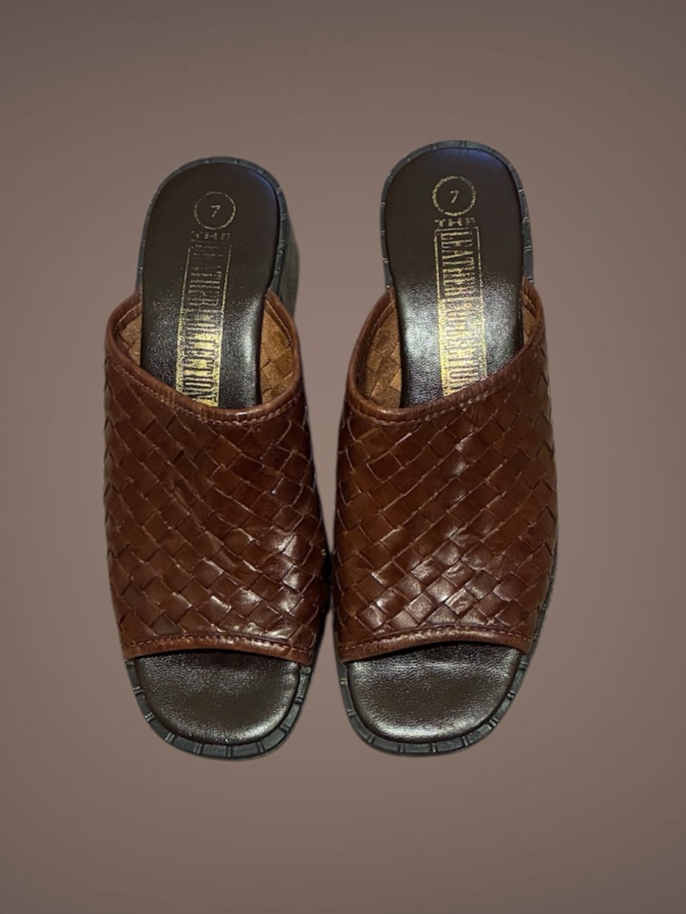 Women's The Leather Collection Brown Woven Leather Mules/Slide on Sandal, Size 7